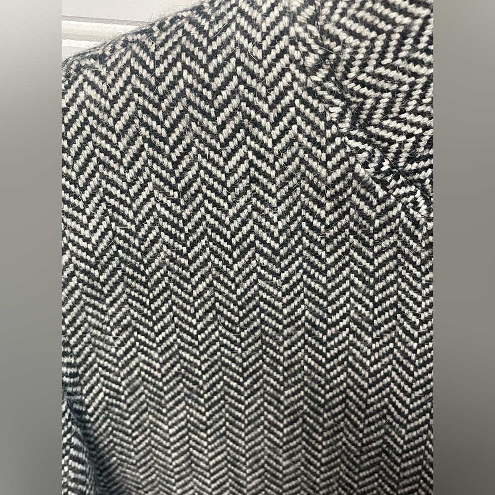 Lauren Ralph Lauren Black & White Herringbone Jacket Wool Alpaca Leather Size 4 - Picture 4 of 11